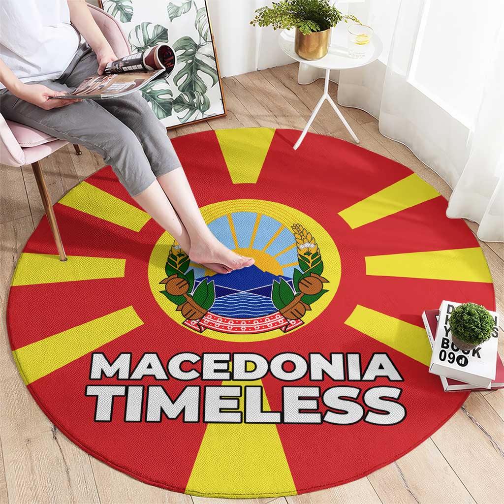 Macedonia Round Carpet with National Emblem and Sunburst Flag Design - Wonder Print Shop