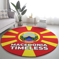 Macedonia Round Carpet with National Emblem and Sunburst Flag Design - Wonder Print Shop
