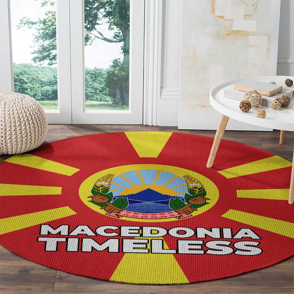 Macedonia Round Carpet with National Emblem and Sunburst Flag Design - Wonder Print Shop