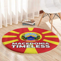 Macedonia Round Carpet with National Emblem and Sunburst Flag Design - Wonder Print Shop