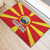 Macedonia Rubber Doormat with National Emblem and Sunburst Flag Design - Wonder Print Shop