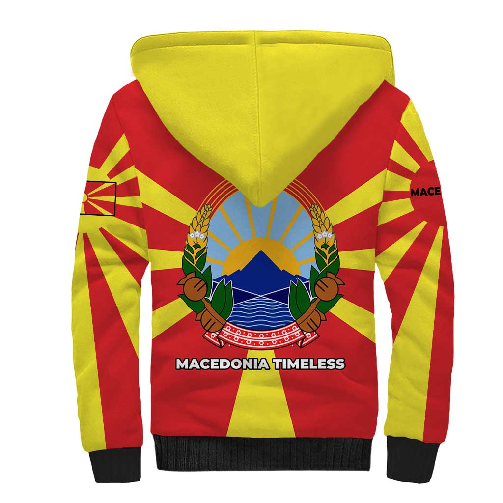 Macedonia Sherpa Hoodie with National Emblem and Sunburst Flag Design - Wonder Print Shop