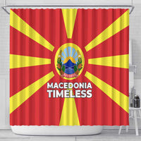 Macedonia Shower Curtain with National Emblem and Sunburst Flag Design - Wonder Print Shop