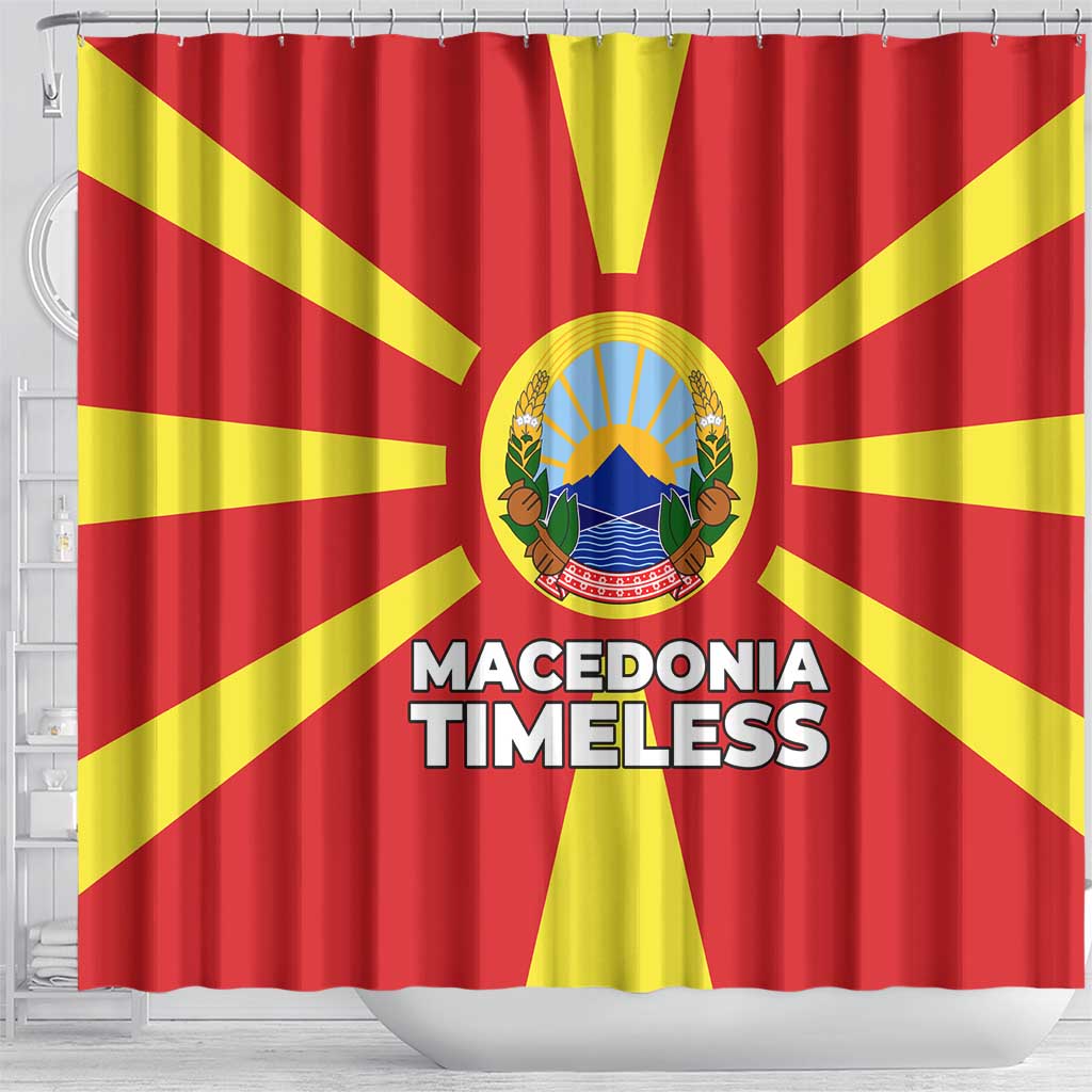 Macedonia Shower Curtain with National Emblem and Sunburst Flag Design - Wonder Print Shop