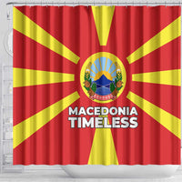 Macedonia Shower Curtain with National Emblem and Sunburst Flag Design - Wonder Print Shop