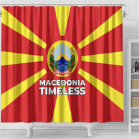 Macedonia Shower Curtain with National Emblem and Sunburst Flag Design - Wonder Print Shop