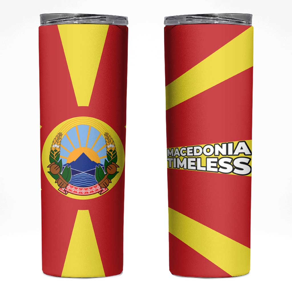 Macedonia Skinny Tumbler with National Emblem and Sunburst Flag Design - Wonder Print Shop