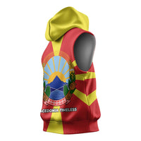 Macedonia Sleeveless Hoodie with National Emblem and Sunburst Flag Design - Wonder Print Shop