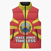 Macedonia Sleeveless Puffer Jacket with National Emblem and Sunburst Flag Design - Wonder Print Shop