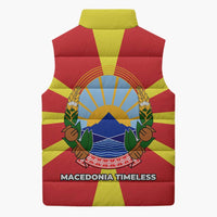 Macedonia Sleeveless Puffer Jacket with National Emblem and Sunburst Flag Design - Wonder Print Shop