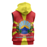 Macedonia Sleeveless Zip Hoodie with National Emblem and Sunburst Flag Design - Wonder Print Shop