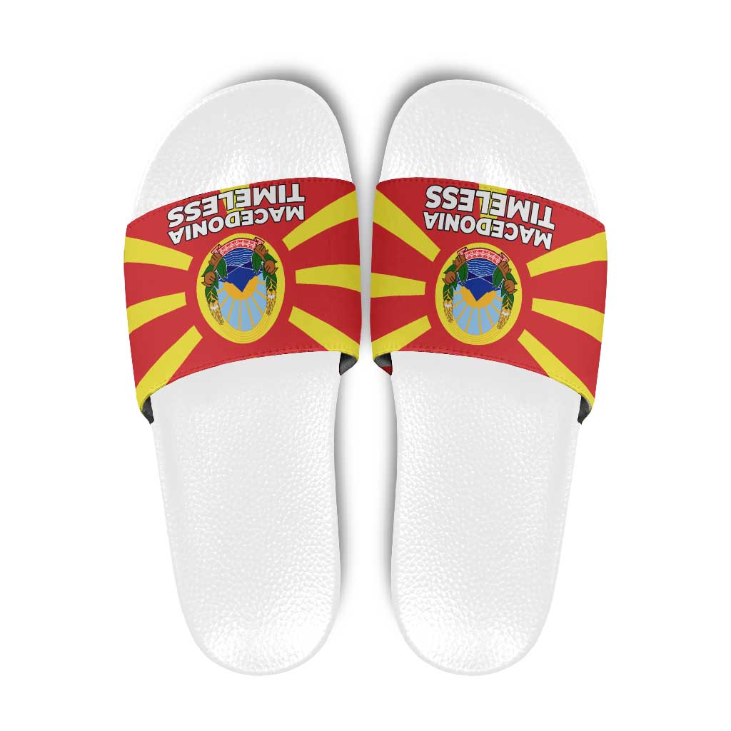 Macedonia Slide Sandals with National Emblem and Sunburst Flag Design - Wonder Print Shop