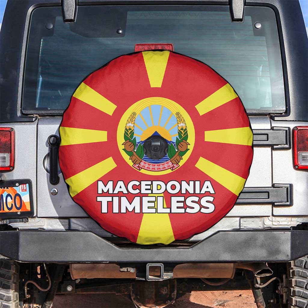 Macedonia Spare Tire Cover with National Emblem and Sunburst Flag Design - Wonder Print Shop