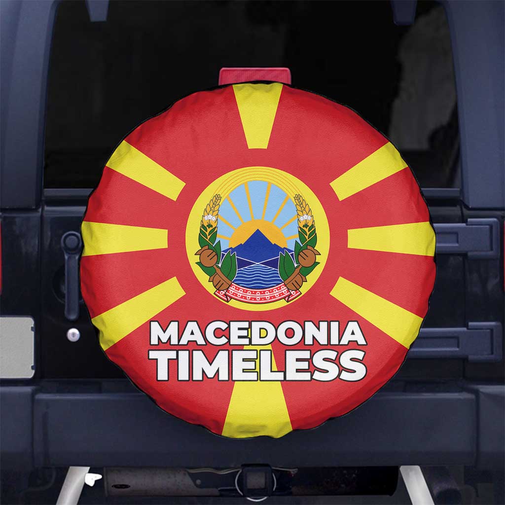 Macedonia Spare Tire Cover with National Emblem and Sunburst Flag Design - Wonder Print Shop