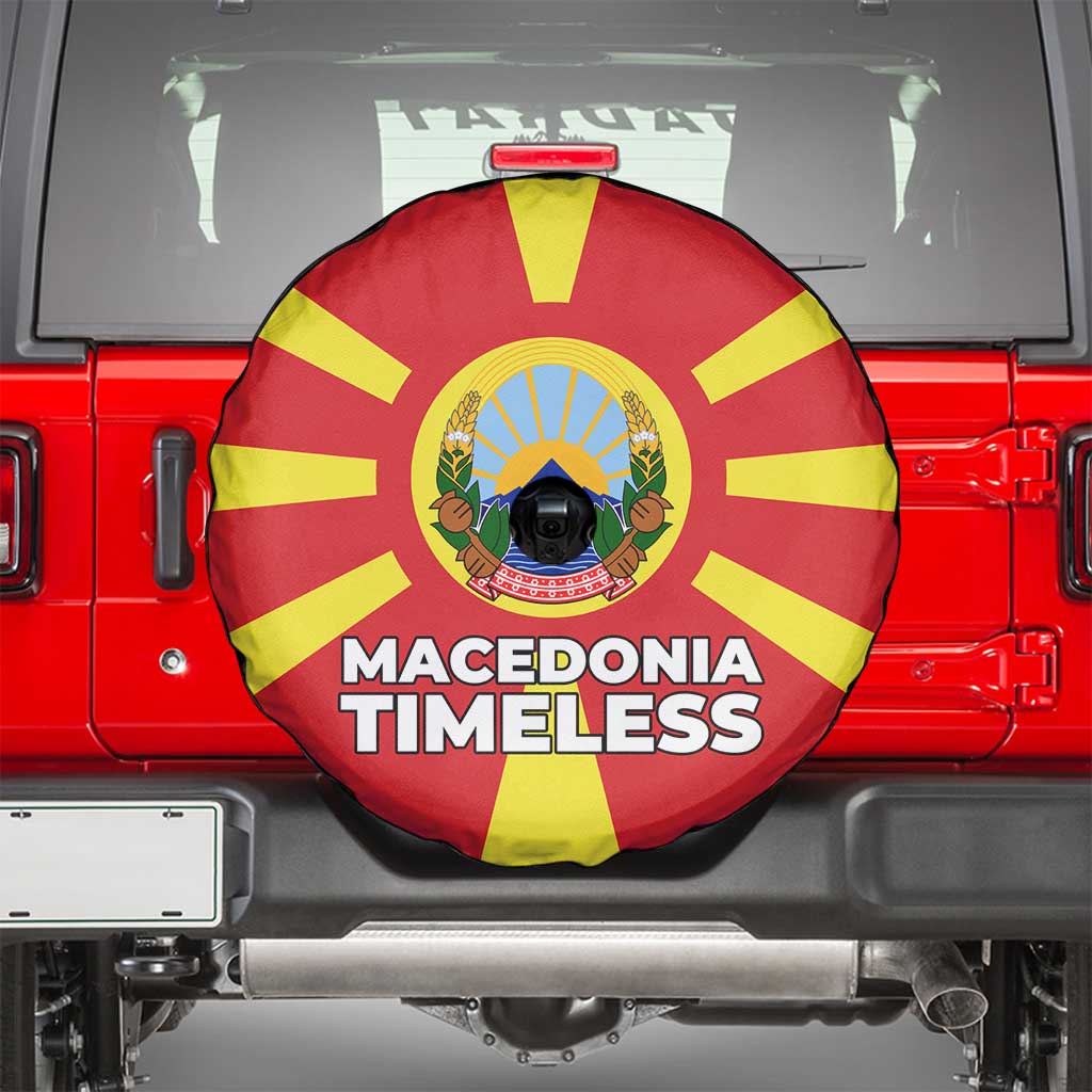 Macedonia Spare Tire Cover with National Emblem and Sunburst Flag Design - Wonder Print Shop