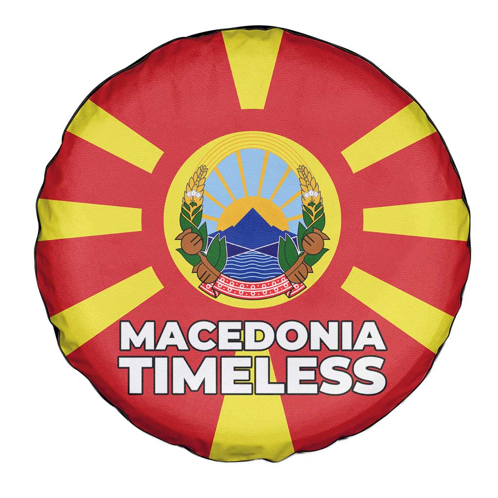 Macedonia Spare Tire Cover with National Emblem and Sunburst Flag Design - Wonder Print Shop