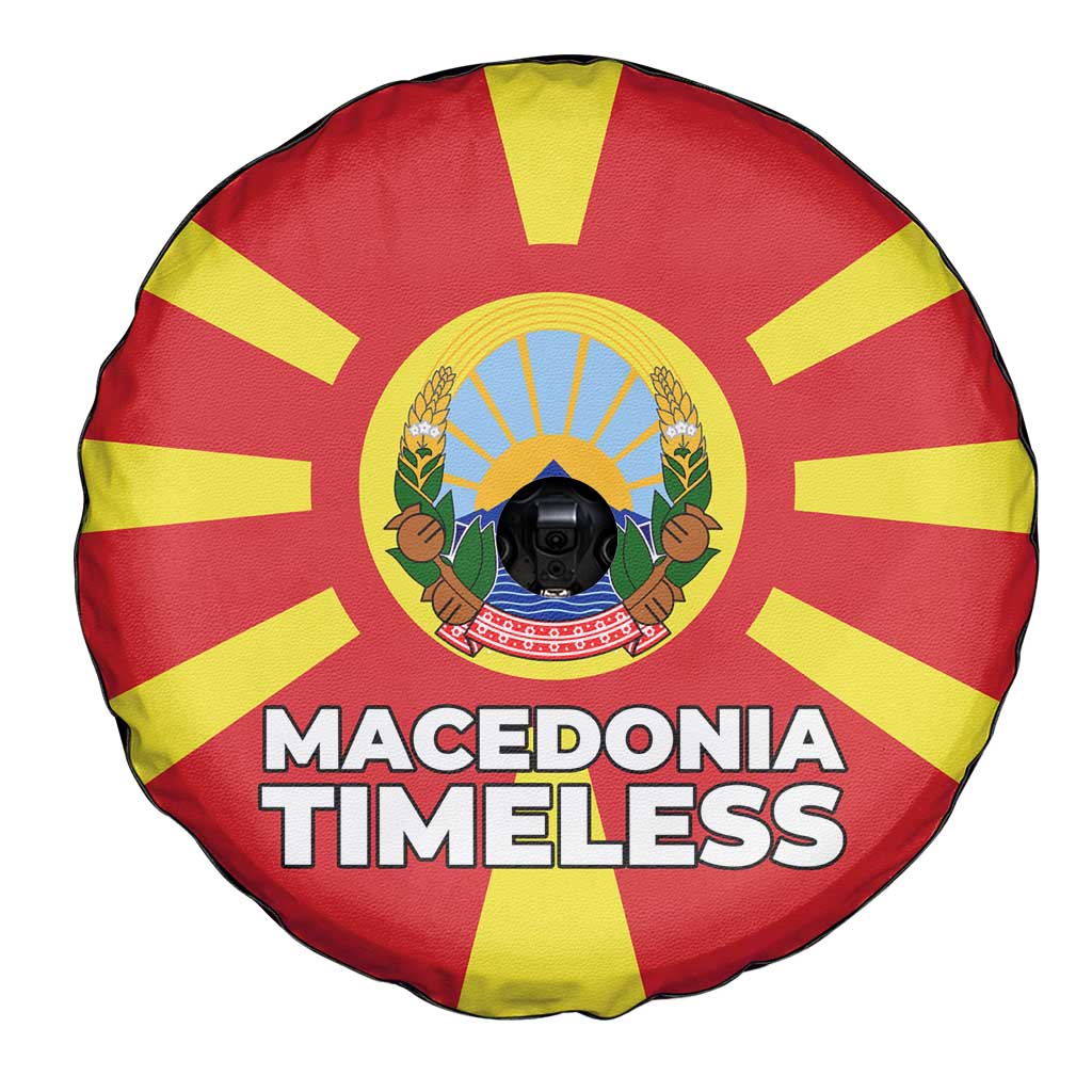 Macedonia Spare Tire Cover with National Emblem and Sunburst Flag Design - Wonder Print Shop