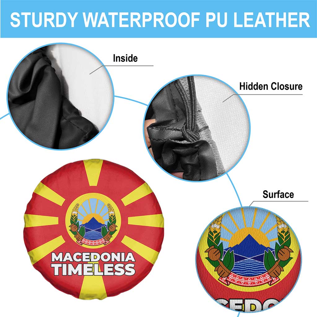 Macedonia Spare Tire Cover with National Emblem and Sunburst Flag Design - Wonder Print Shop