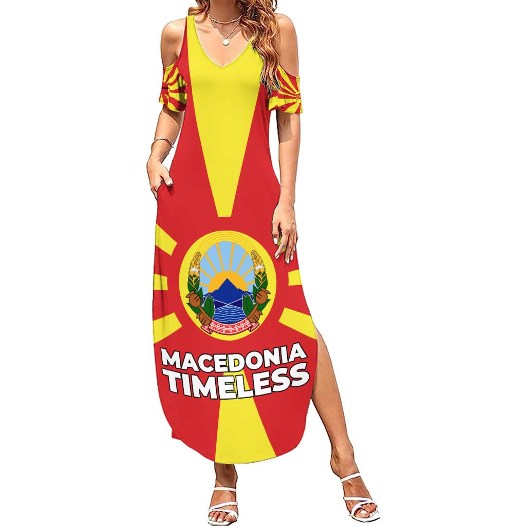 Macedonia Summer Maxi Dress with National Emblem and Sunburst Flag Design - Wonder Print Shop