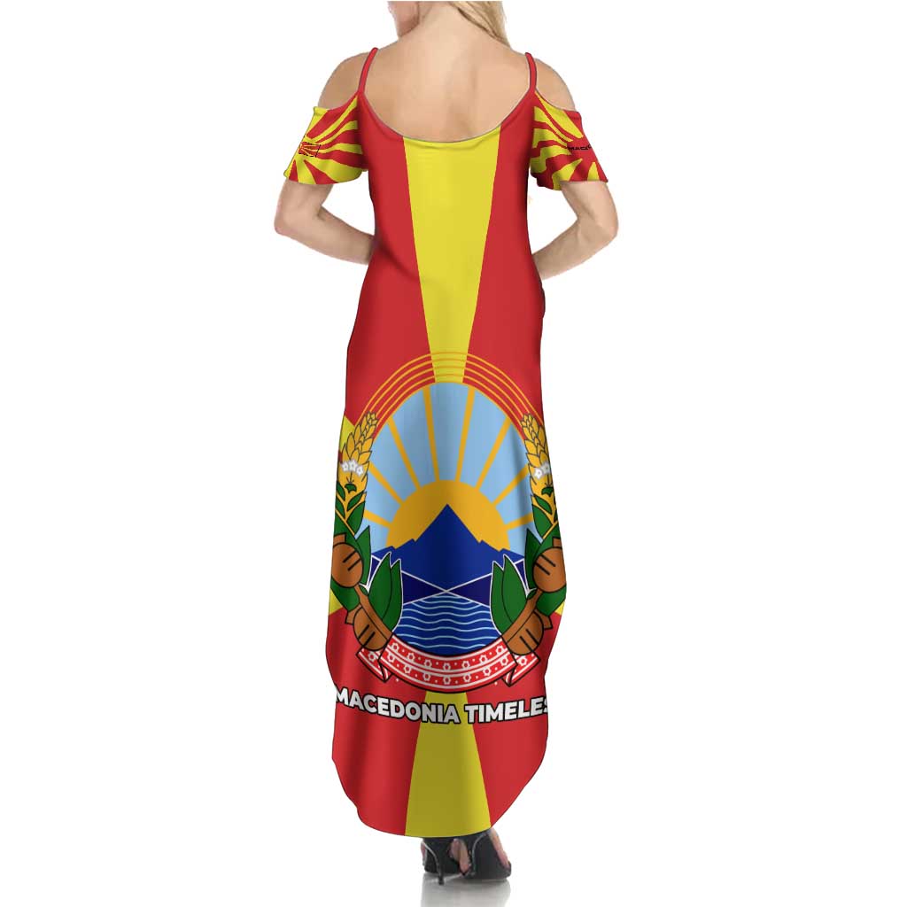 Macedonia Summer Maxi Dress with National Emblem and Sunburst Flag Design - Wonder Print Shop