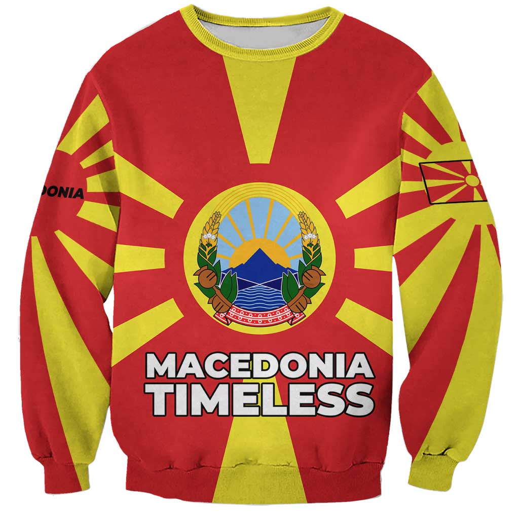 Macedonia Sweatshirt with National Emblem and Sunburst Flag Design - Wonder Print Shop