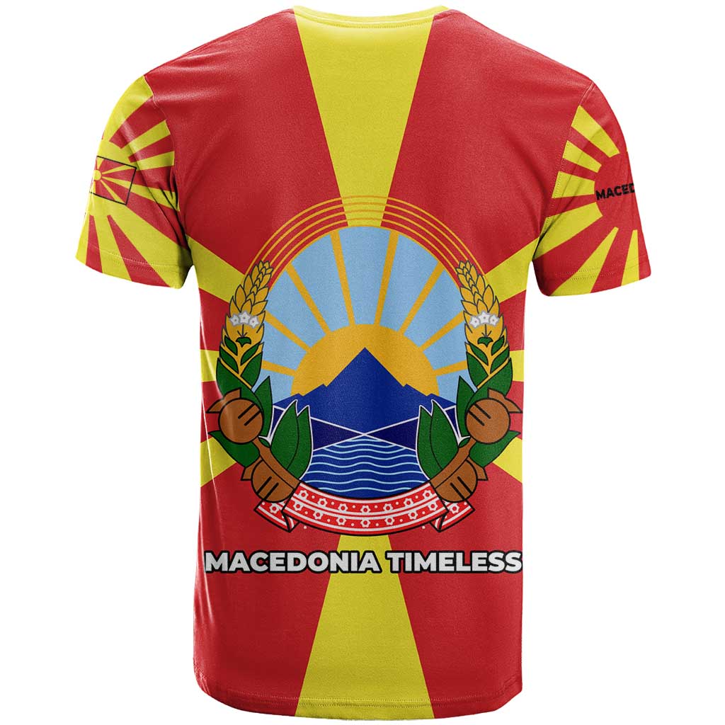 Macedonia T Shirt with National Emblem and Sunburst Flag Design - Wonder Print Shop