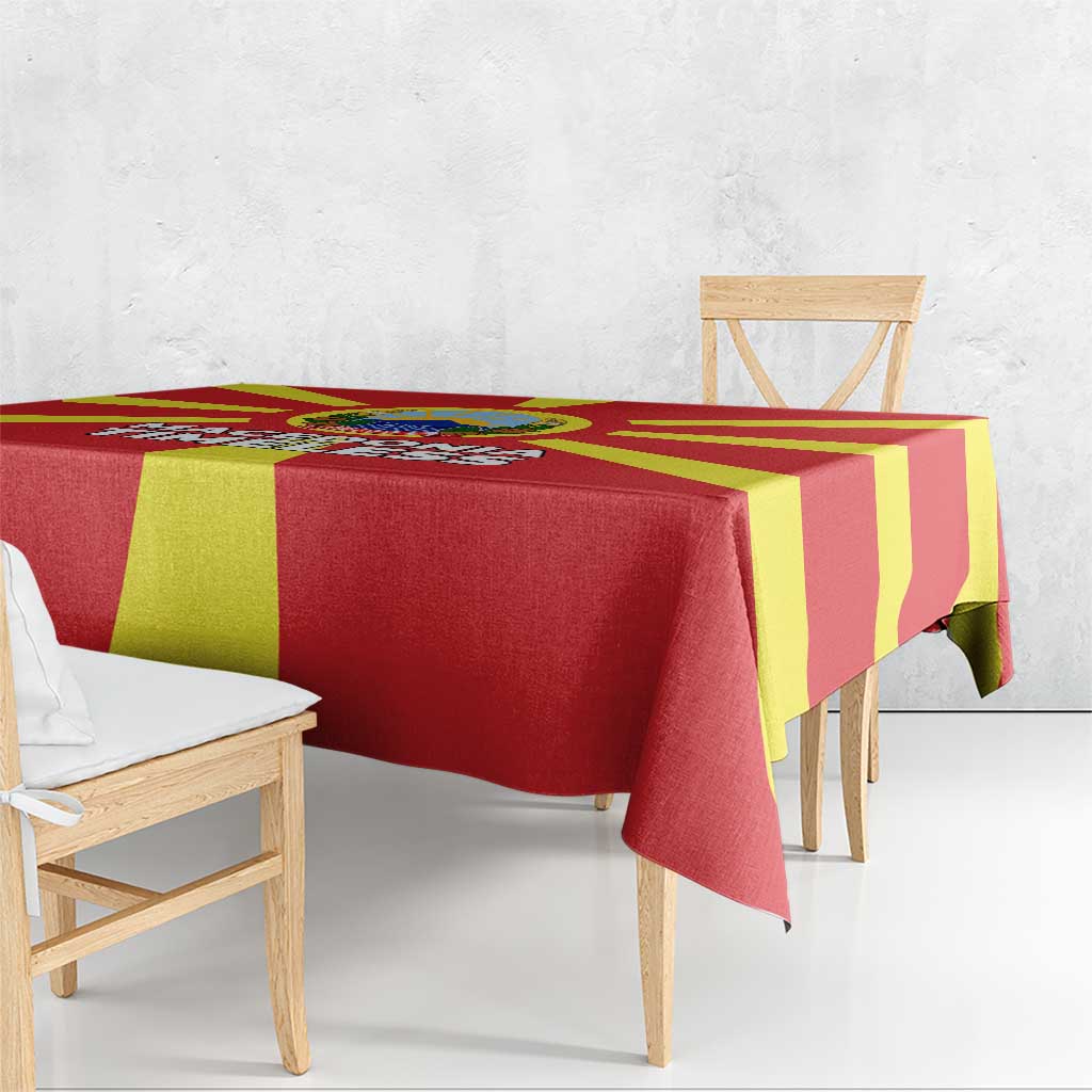 Macedonia Tablecloth with National Emblem and Sunburst Flag Design - Wonder Print Shop