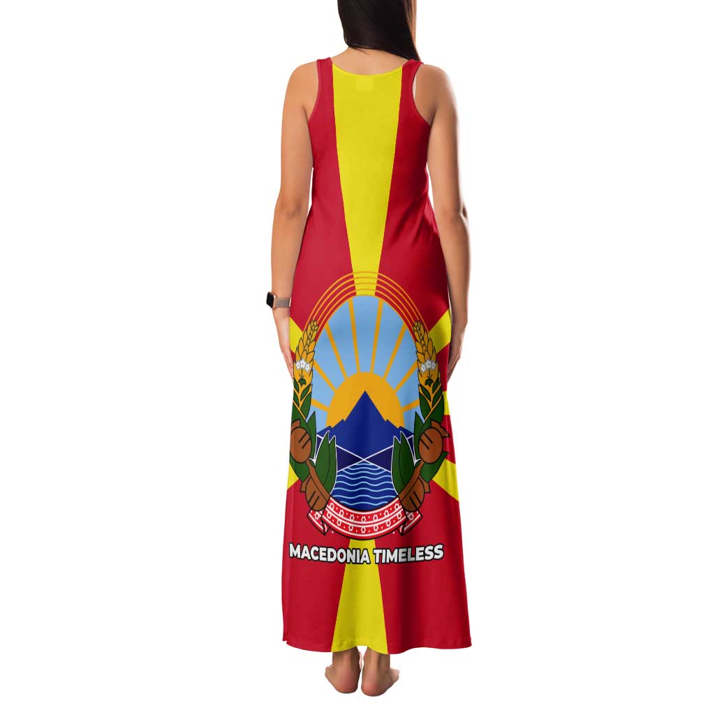 Macedonia Tank Maxi Dress with National Emblem and Sunburst Flag Design - Wonder Print Shop