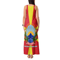Macedonia Tank Maxi Dress with National Emblem and Sunburst Flag Design - Wonder Print Shop