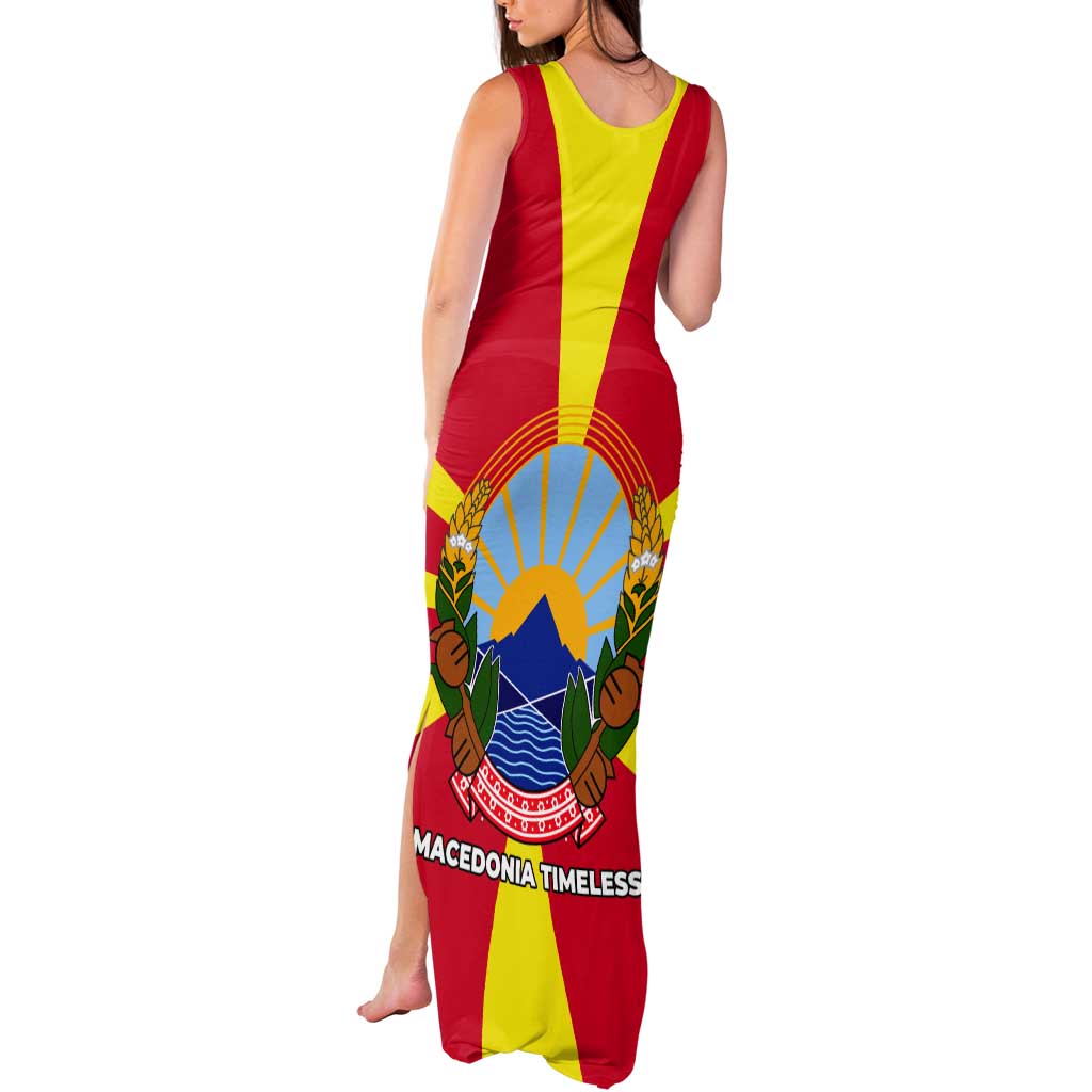 Macedonia Tank Maxi Dress with National Emblem and Sunburst Flag Design - Wonder Print Shop