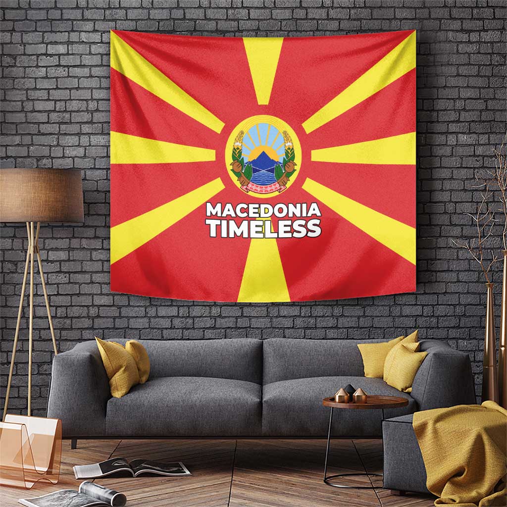 Macedonia Tapestry with National Emblem and Sunburst Flag Design - Wonder Print Shop