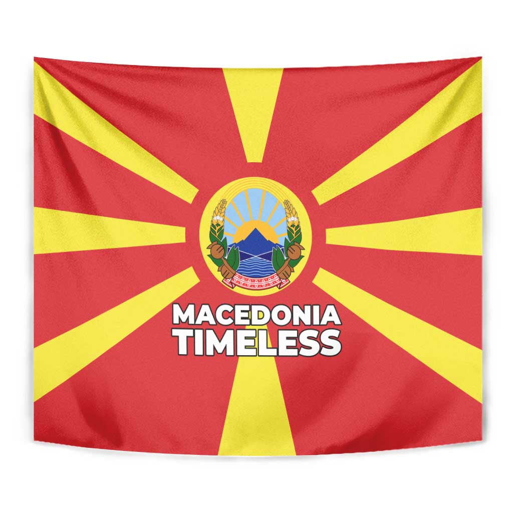 Macedonia Tapestry with National Emblem and Sunburst Flag Design - Wonder Print Shop