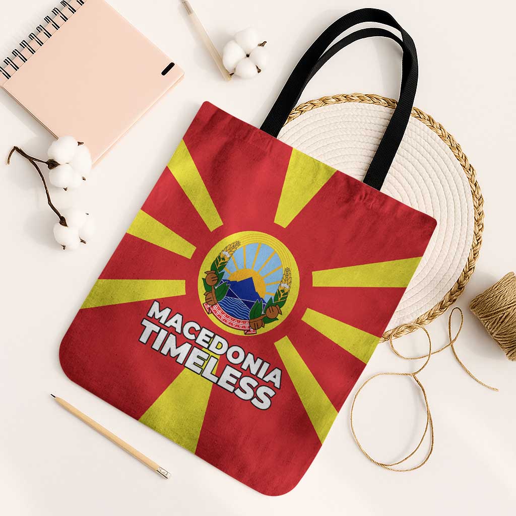 Macedonia Tote Bag with National Emblem and Sunburst Flag Design - Wonder Print Shop
