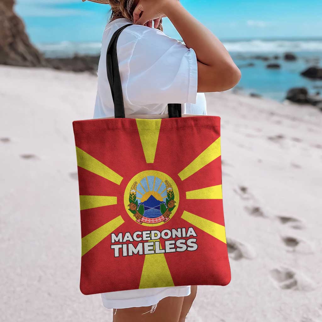 Macedonia Tote Bag with National Emblem and Sunburst Flag Design - Wonder Print Shop