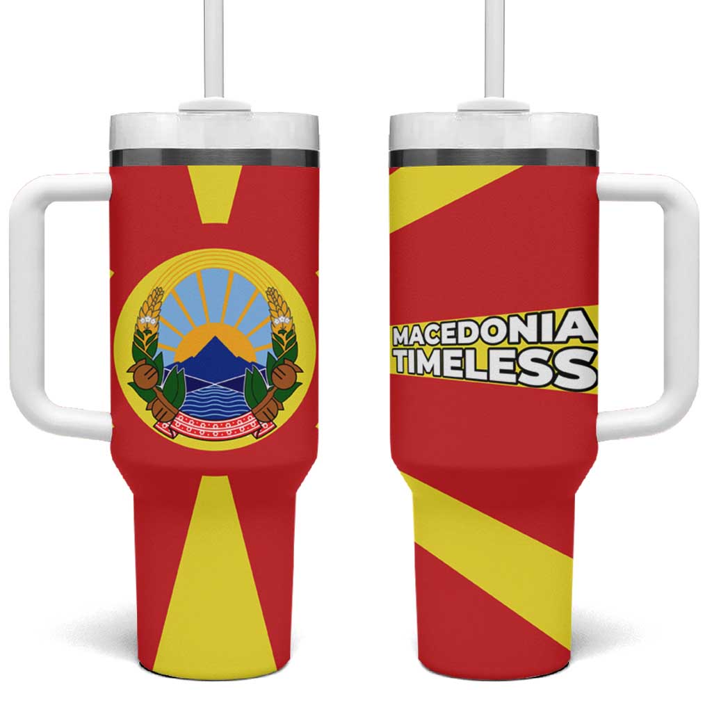 Macedonia Tumbler With Handle with National Emblem and Sunburst Flag Design - Wonder Print Shop