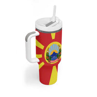 Macedonia Tumbler With Handle with National Emblem and Sunburst Flag Design - Wonder Print Shop