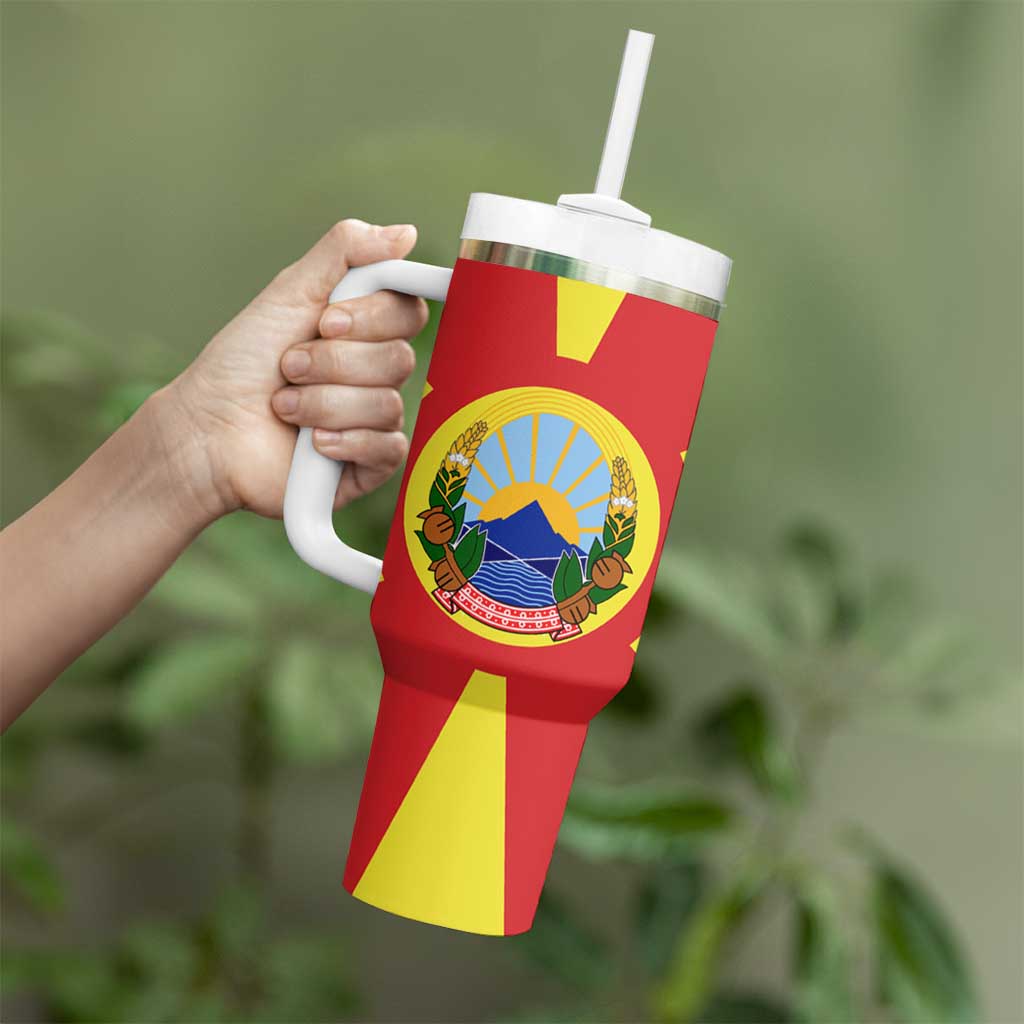 Macedonia Tumbler With Handle with National Emblem and Sunburst Flag Design - Wonder Print Shop