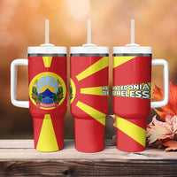Macedonia Tumbler With Handle with National Emblem and Sunburst Flag Design - Wonder Print Shop