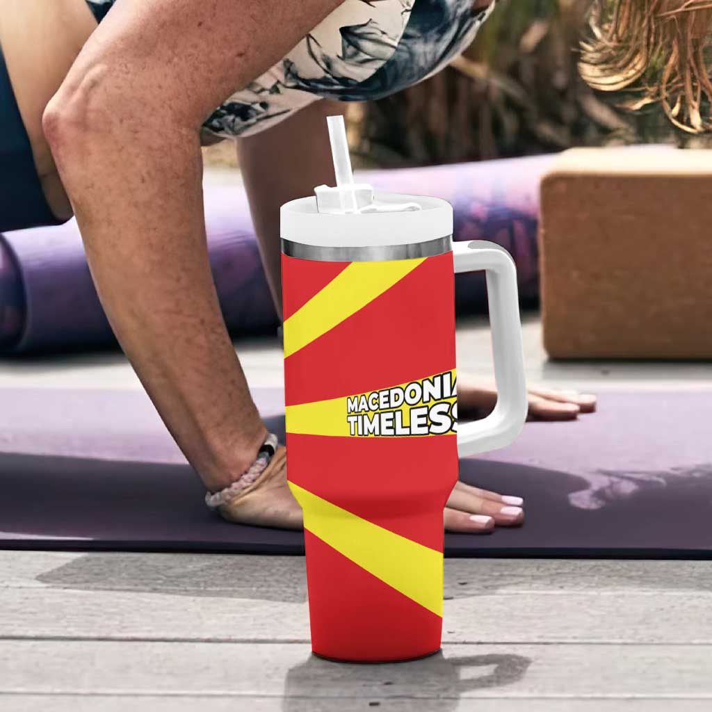 Macedonia Tumbler With Handle with National Emblem and Sunburst Flag Design - Wonder Print Shop