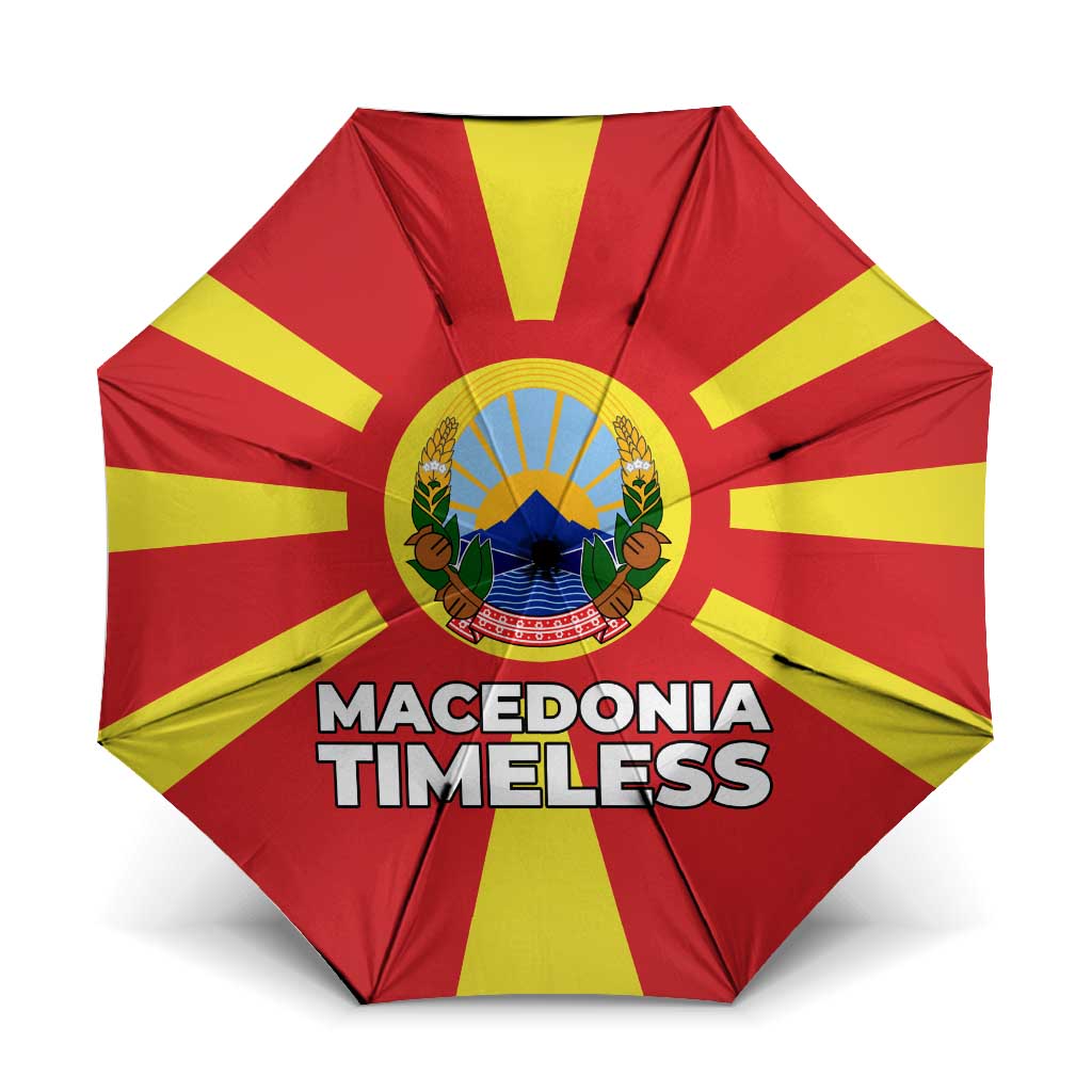 Macedonia Umbrella with National Emblem and Sunburst Flag Design - Wonder Print Shop