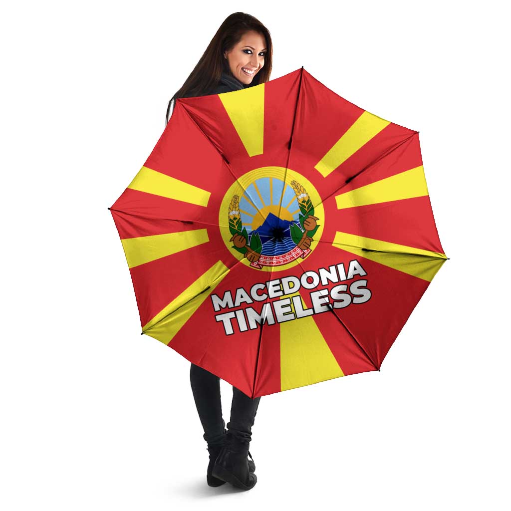 Macedonia Umbrella with National Emblem and Sunburst Flag Design - Wonder Print Shop
