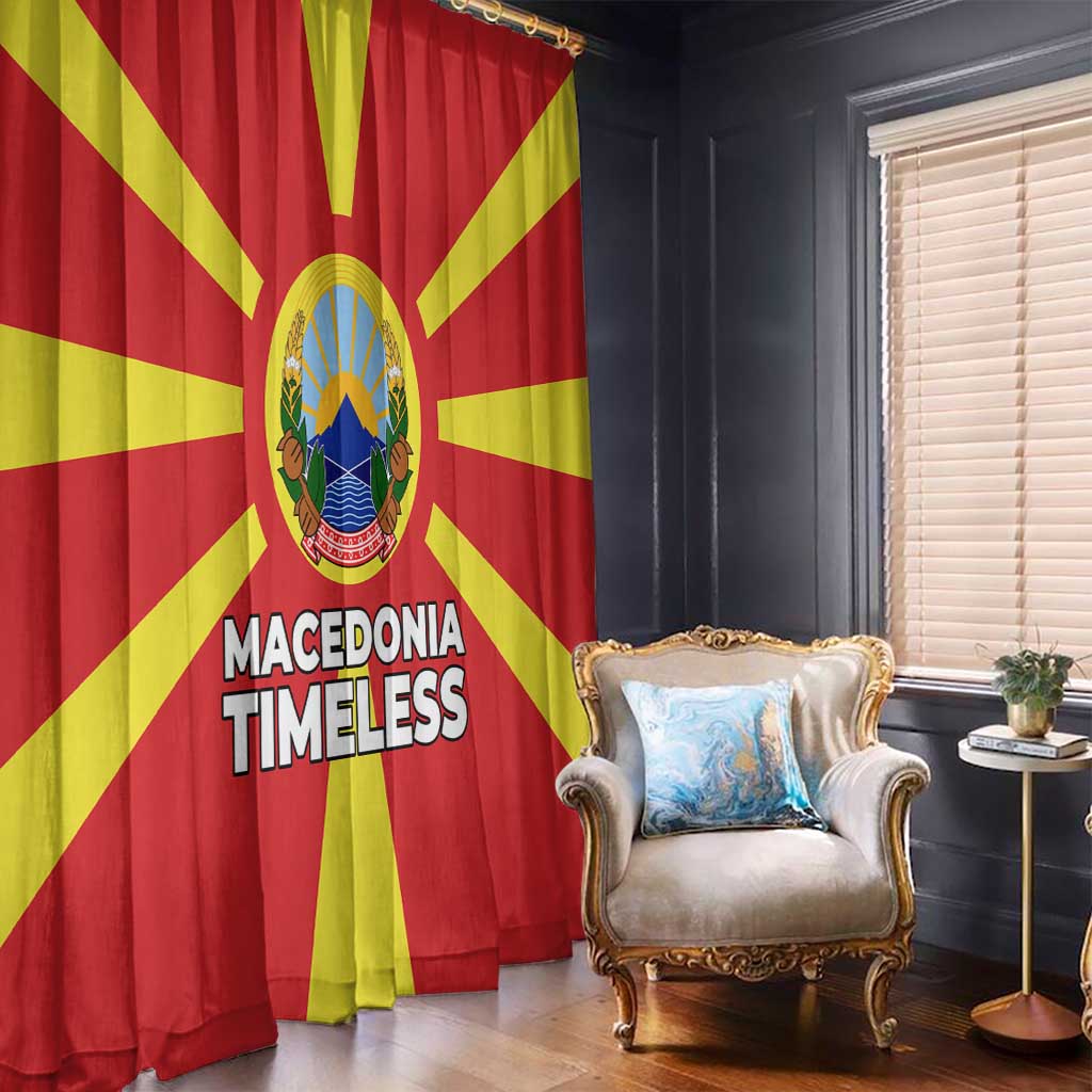 Macedonia Window Curtain with National Emblem and Sunburst Flag Design - Wonder Print Shop