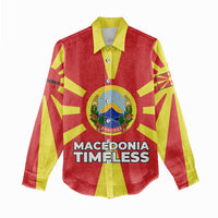 Macedonia Women Casual Shirt with National Emblem and Sunburst Flag Design - Wonder Print Shop