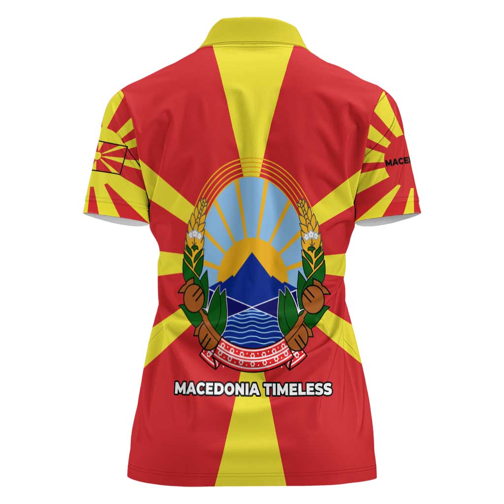 Macedonia Women Polo Shirt with National Emblem and Sunburst Flag Design - Wonder Print Shop