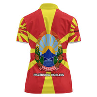Macedonia Women Polo Shirt with National Emblem and Sunburst Flag Design - Wonder Print Shop