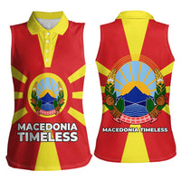 Macedonia Women Sleeveless Polo Shirt with National Emblem and Sunburst Flag Design - Wonder Print Shop