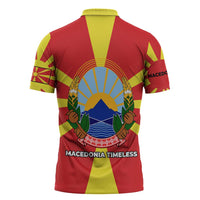 Macedonia Zipper Polo Shirt with National Emblem and Sunburst Flag Design - Wonder Print Shop