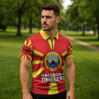 Macedonia Zipper Polo Shirt with National Emblem and Sunburst Flag Design - Wonder Print Shop