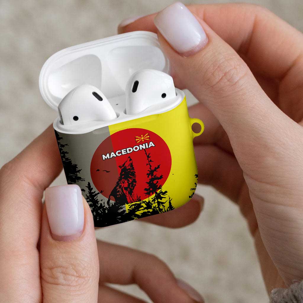 Macedonia AirPods Case with Howling Wolf and Sunset Forest Design - Wonder Print Shop