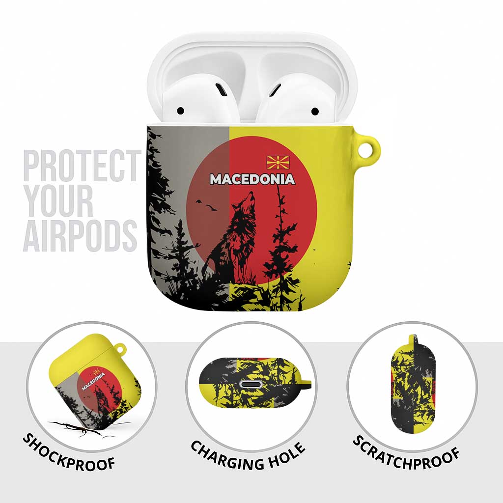 Macedonia AirPods Case with Howling Wolf and Sunset Forest Design - Wonder Print Shop